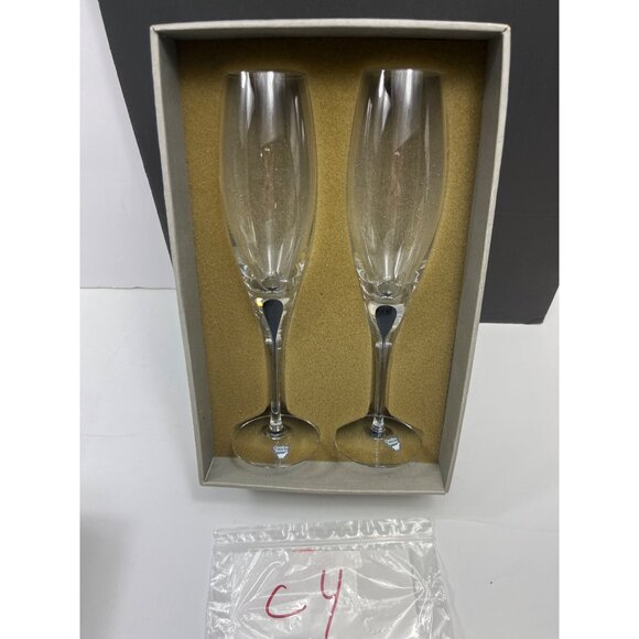 Orrefors Intermezzo Champagne Flutes 250ml Erika Lagerbielke Design Black Stem - Picture 7 of 7